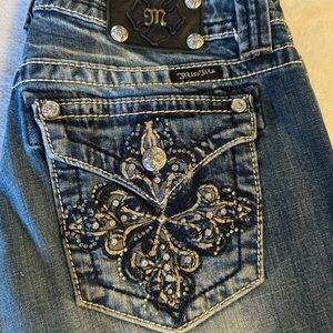 Miss Me Embellished Boot Cut Jeans - Dark Blue